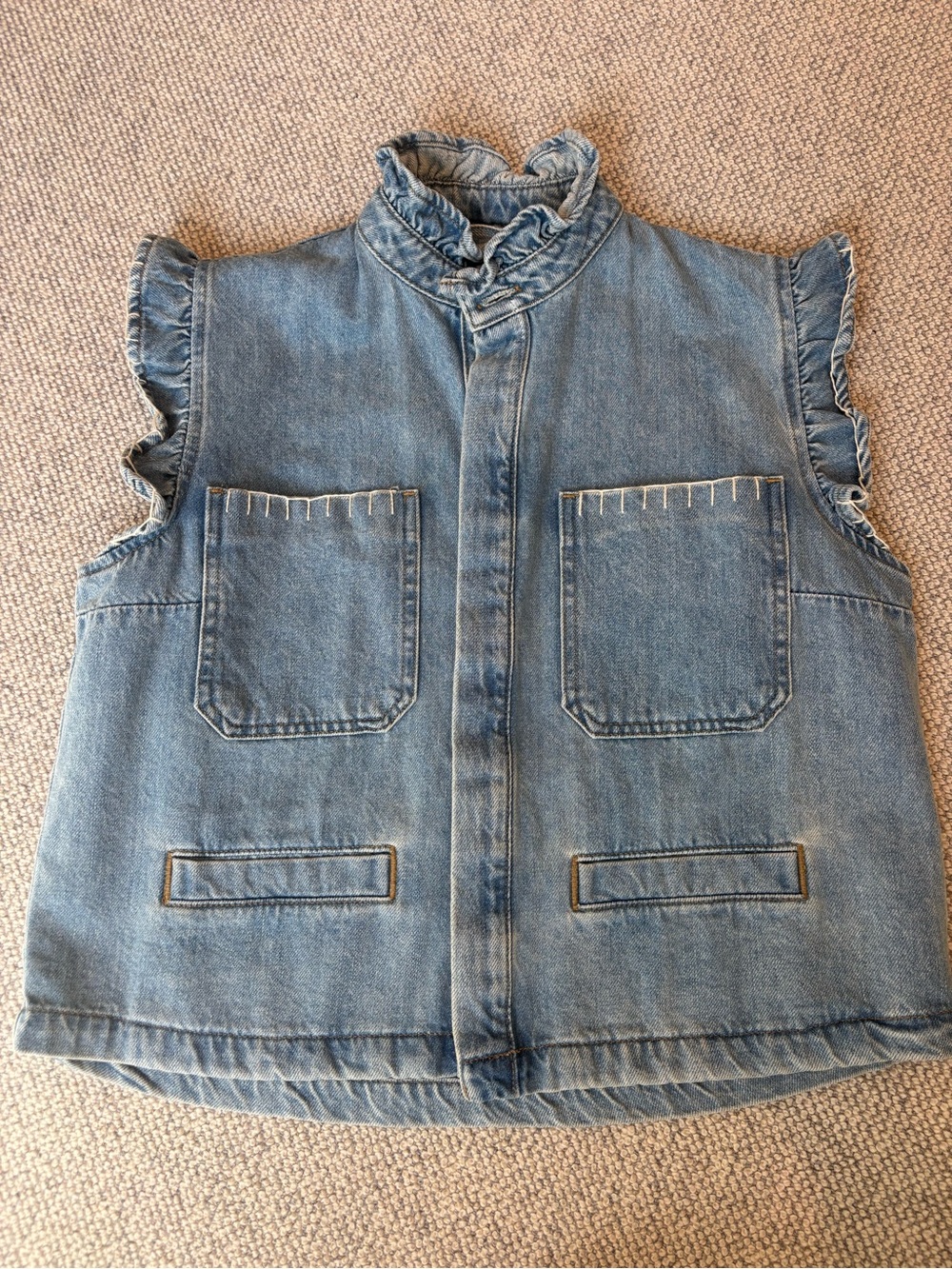 Free People Ruffled Sleeveless Denim Vest in Light Blue - Women - Picture 5 of 7